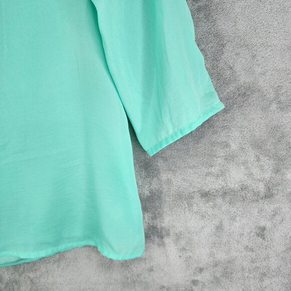 Women's Express Mint Green Blouse Top 3/4 Sleeve Round Neck zip back S - Picture 3 of 10